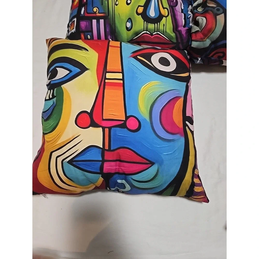 Set‎ Of 4 Pillows 16x16 Throws Faces abstract art pillow in a Picass Style Fun